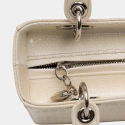 Pre Owned Dior White Medium Patent Microcannage Lady Dior