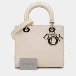 Pre Owned Dior White Medium Patent Microcannage Lady Dior