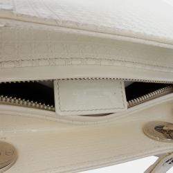 Pre Owned Dior White Medium Patent Microcannage Lady Dior