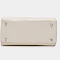 Pre Owned Dior White Medium Patent Microcannage Lady Dior