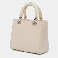 Pre Owned Dior White Medium Patent Microcannage Lady Dior