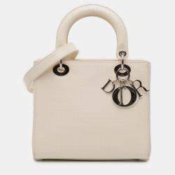 Pre Owned Dior White Medium Patent Microcannage Lady Dior
