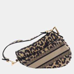 Pre Owned Dior Beige Brown Mizza Embroidered Canvas Leopard Saddle Bag