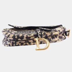 Pre Owned Dior Beige Brown Mizza Embroidered Canvas Leopard Saddle Bag
