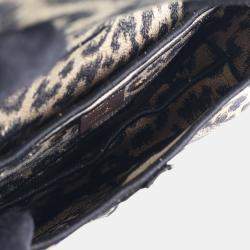 Pre Owned Dior Beige Brown Mizza Embroidered Canvas Leopard Saddle Bag