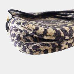 Pre Owned Dior Beige Brown Mizza Embroidered Canvas Leopard Saddle Bag