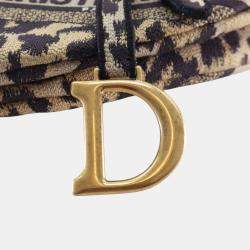 Pre Owned Dior Beige Brown Mizza Embroidered Canvas Leopard Saddle Bag