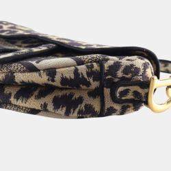 Pre Owned Dior Beige Brown Mizza Embroidered Canvas Leopard Saddle Bag