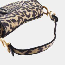 Pre Owned Dior Beige Brown Mizza Embroidered Canvas Leopard Saddle Bag