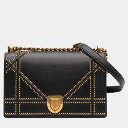 Pre Owned Dior Black Medium Studded Lambskin Diorama Flap