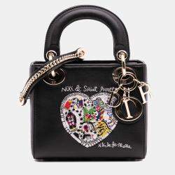 Pre Owned Dior Black Niki De Saint Phalle Mini Calfskin Heart Lady Dior