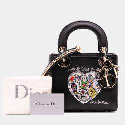 Pre Owned Dior Black Niki De Saint Phalle Mini Calfskin Heart Lady Dior