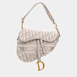 Pre Owned Dior Grey Oblique Embroidered Canvas Saddle Bag