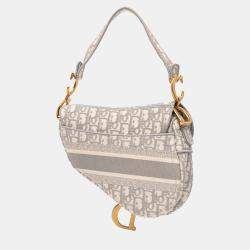 Pre Owned Dior Grey Oblique Embroidered Canvas Saddle Bag