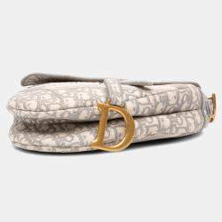 Pre Owned Dior Grey Oblique Embroidered Canvas Saddle Bag