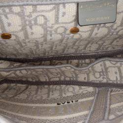 Pre Owned Dior Grey Oblique Embroidered Canvas Saddle Bag
