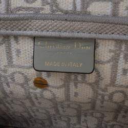 Pre Owned Dior Grey Oblique Embroidered Canvas Saddle Bag