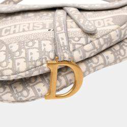 Pre Owned Dior Grey Oblique Embroidered Canvas Saddle Bag