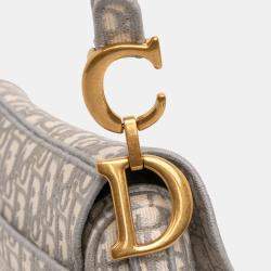 Pre Owned Dior Grey Oblique Embroidered Canvas Saddle Bag