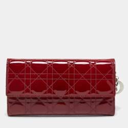 Pre Owned Dior Red Cannage Patent Leather Lady Dior Wallet On Chain