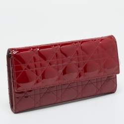 Pre Owned Dior Red Cannage Patent Leather Lady Dior Wallet On Chain