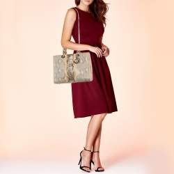 Pre Owned Dior Gold/Beige Python Large Lady Dior Tote