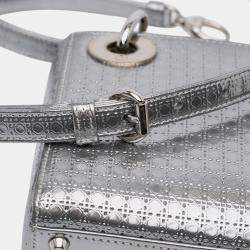 Pre Owned Dior Silver Mini Metallic Patent Microcannage Lady Dior