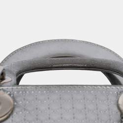 Pre Owned Dior Silver Mini Metallic Patent Microcannage Lady Dior
