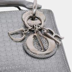 Pre Owned Dior Silver Mini Metallic Patent Microcannage Lady Dior