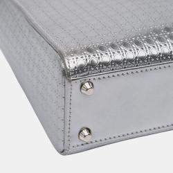 Pre Owned Dior Silver Mini Metallic Patent Microcannage Lady Dior
