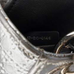 Pre Owned Dior Silver Mini Metallic Patent Microcannage Lady Dior