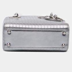 Pre Owned Dior Silver Mini Metallic Patent Microcannage Lady Dior