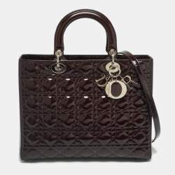 Pre Owned Dior Burgundy Patent Leather Large Lady Dior Tote Bag