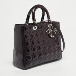 Pre Owned Dior Burgundy Patent Leather Large Lady Dior Tote Bag