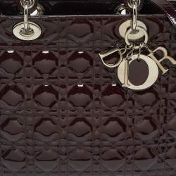 Pre Owned Dior Burgundy Patent Leather Large Lady Dior Tote Bag