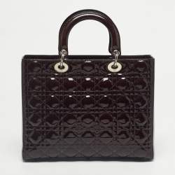 Pre Owned Dior Burgundy Patent Leather Large Lady Dior Tote Bag