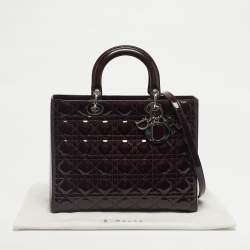 Pre Owned Dior Burgundy Patent Leather Large Lady Dior Tote Bag