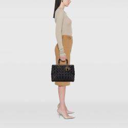 Pre Owned Dior Black Large Lambskin Cannage Lady Dior