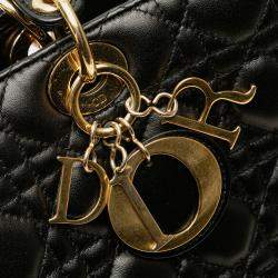 Pre Owned Dior Black Large Lambskin Cannage Lady Dior