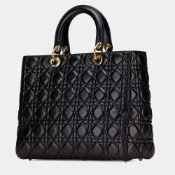 Pre Owned Dior Black Large Lambskin Cannage Lady Dior