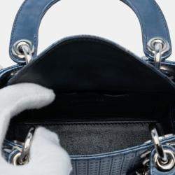 Pre Owned Dior Blue Mini Metallic Patent Microcannage Lady Dior