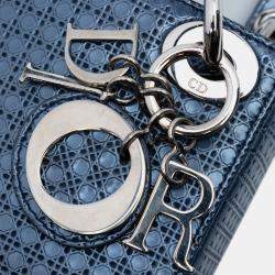 Pre Owned Dior Blue Mini Metallic Patent Microcannage Lady Dior
