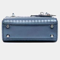 Pre Owned Dior Blue Mini Metallic Patent Microcannage Lady Dior