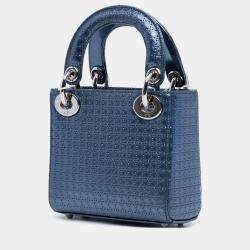 Pre Owned Dior Blue Mini Metallic Patent Microcannage Lady Dior