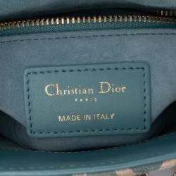 Pre Owned Dior Beige/See Green Mini Canvas Honeycomb Embroidery Crystal Lady Dior