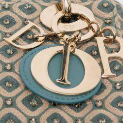 Pre Owned Dior Beige/See Green Mini Canvas Honeycomb Embroidery Crystal Lady Dior