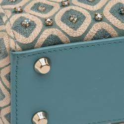 Pre Owned Dior Beige/See Green Mini Canvas Honeycomb Embroidery Crystal Lady Dior