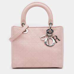 Pre Owned Dior Pink Medium Calfskin Cannage Stitched Lady Dior