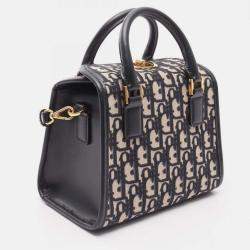 Pre Owned Christian Dior Dior Oblique Tote Bag Canvas And Leather Beige Navy