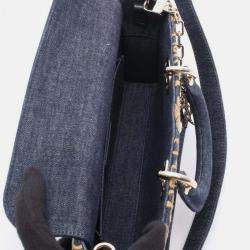 Pre Owned Christian Dior Dior Lady D-Joy Medium Handbag Denim Navy Brown